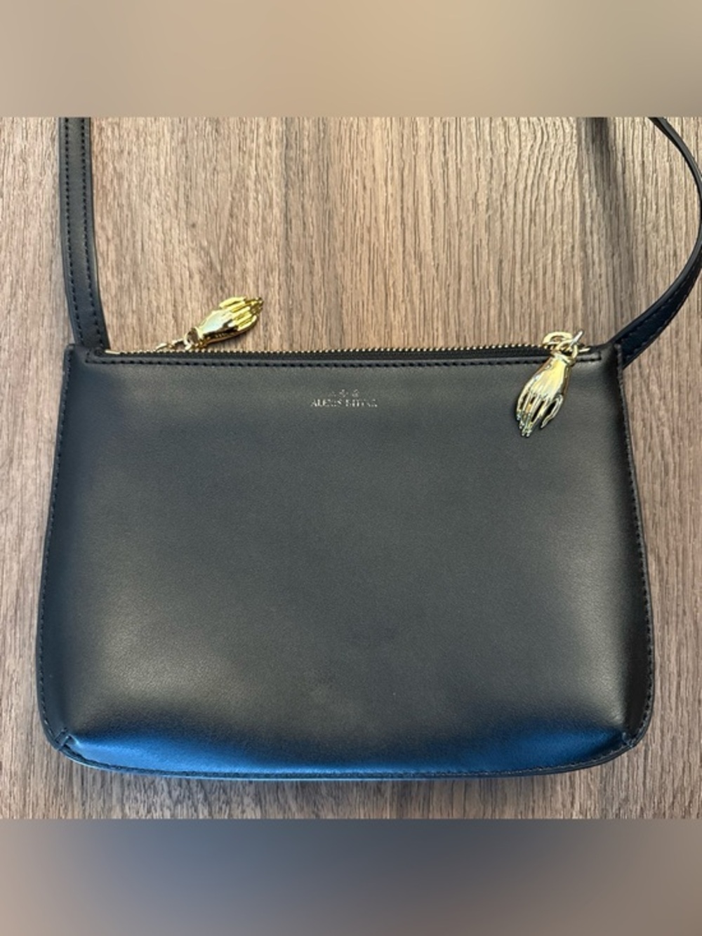 Alexis Bittar Black Leather Crossbody with Gold Hand Zips Msrp $500